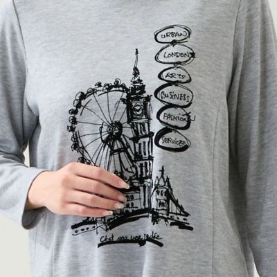 のんまま♬(L) 洗える・日本製・3L／4Lサイズあり】時計塔柄カットソー