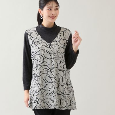 ＜MISSEL＞【洗える・日本製・３Ｌ／４Ｌサイズあり】リボン柄ジャカードカットソー（２１１２６５１０）