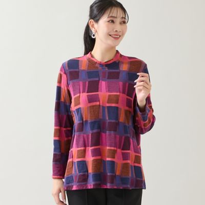 ＜MISSEL＞【一部店舗・ＷＥＢ限定・日本製・３Ｌ／４Ｌサイズあり】ブロック柄カットソー（２１１２６５１１）