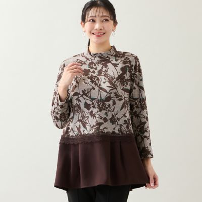 【送料無料】MISSEL/ミゼール 大きいサイズ【洗える・3L/4Lサイズあり】花柄ペプラムカットソー(21126514) チャイロ トップス【三越伊勢丹/公式】