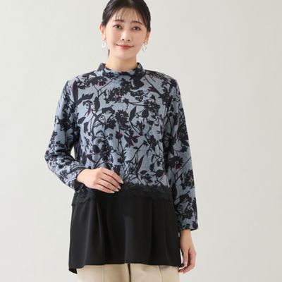 【送料無料】MISSEL/ミゼール 大きいサイズ【洗える・3L/4Lサイズあり】花柄ペプラムカットソー(21126514) クロ トップス【三越伊勢丹/公式】