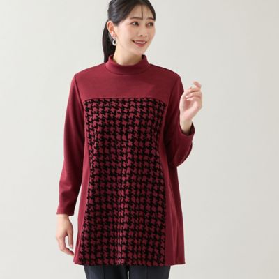 洗える・日本製・3L／4Lサイズあり】千鳥柄フロッキーチュニック