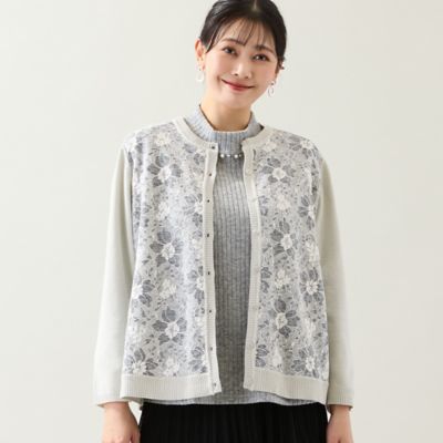 アンサンブル可・3L／4Lサイズあり】フロントレースカーディガン