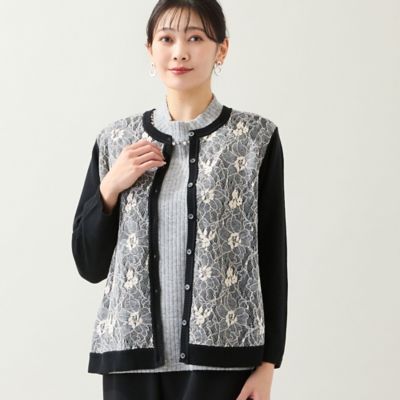 美品 ダーマコレクション フロントレース カーディガン ブラック L 羽織 黒 襟レースニットカーディガン [N1277] | 特別価格&送料無料 5/3(日)12
