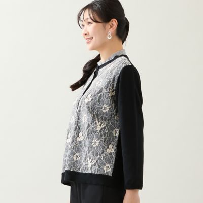 アンサンブル可・3L／4Lサイズあり】フロントレースカーディガン