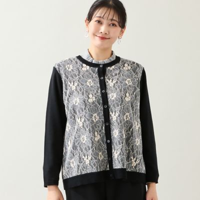 アンサンブル可・3L／4Lサイズあり】フロントレースカーディガン