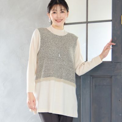 【美品】stola. Vネックスパンコール片畦ニットチュニック 美品】stola. Vネックスパンコール片畦ニットチュニック 945491_main13