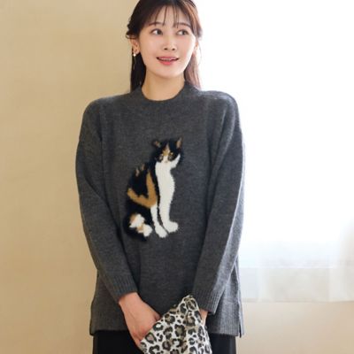 3Lサイズあり】三毛猫セーター（21136602） | MISSEL
