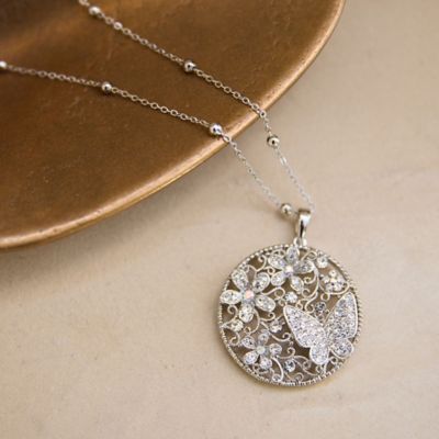 イッセイミヤケ　シルバー　レザー　花びらモチーフ ロングネックレス 一部店舗／WEB限定・セレモニー】花と蝶のネックレス