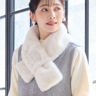 OURLEGACY フェイクファーマフラー 洗える・別注・大きいサイズ】刺繍入りフェイクファーマフラー