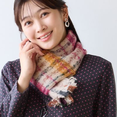 WEB限定・フランス製・洗える】ウール混チェック柄マフラー