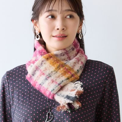 WEB限定・フランス製・洗える】ウール混チェック柄マフラー