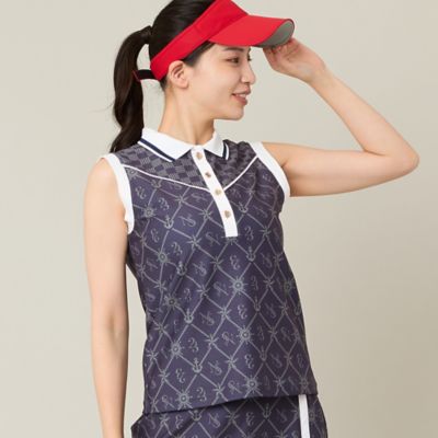 MARINE ゴルフノースリーブ ワッフル パーカー レディース　サイズ3 Women's】【セットアップ可】マリーンプリントノースリーブ