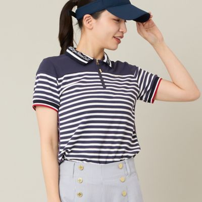 Women's】【吸水速乾】ハーフジップボーダーポロ