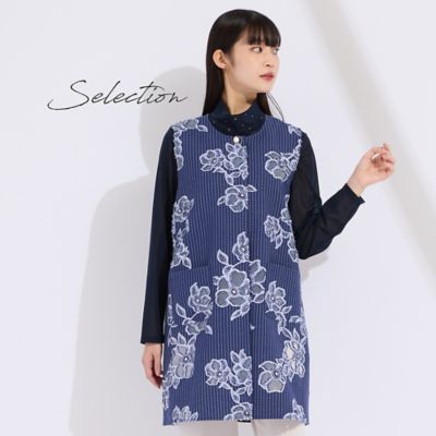 ＜Liliane Burty (Women/大きいサイズ)＞【１１～１７号】フランス製素材ジャカードノーカラーベスト（５０００２６６１）