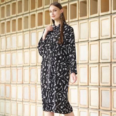 完売商品！リフレクト【洗える】フラワープリントワンピース（黒）LL・13号