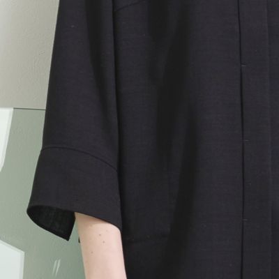トリアセ梨地　スタンドカラー比翼ブラウス［セットアップ可］（５００３２３４１）