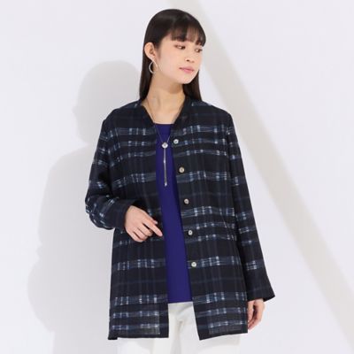 米沢織　かすりチェックブラウス（５００３２５１２）