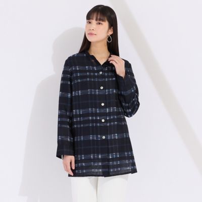 米沢織　かすりチェックブラウス（５００３２５１２）