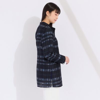 米沢織　かすりチェックブラウス（５００３２５１２）