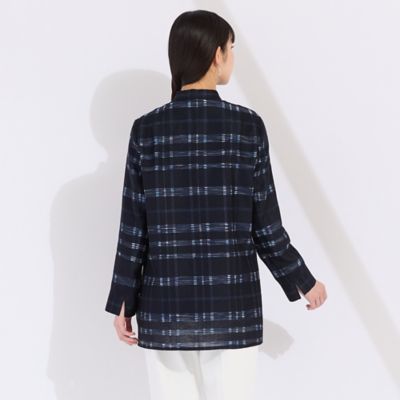米沢織　かすりチェックブラウス（５００３２５１２）