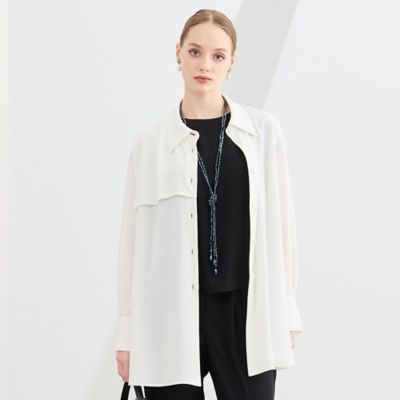 M～4L／セットアップ対応】バックサテン梨地衿付きブラウス