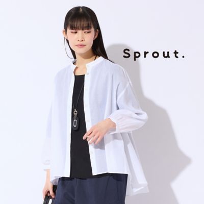 ＜Liliane Burty (Women/大きいサイズ)＞【Ｓｐｒｏｕｔ．／Ｌ～４Ｌ対応】麻混バンドカラーブラウス（５００３２６７１）