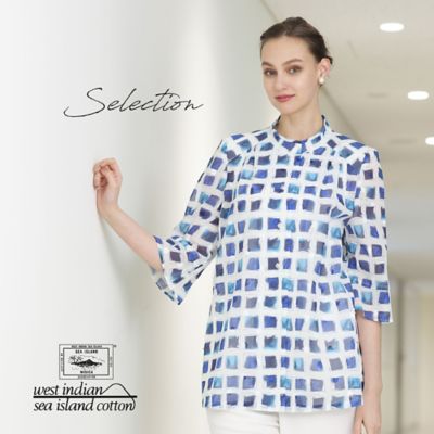 Liliane Burty (Women/大きいサイズ)/リリアン ビューティ 【Selection】海島綿カットジャカード スクエアプリントブラウス(50033461)