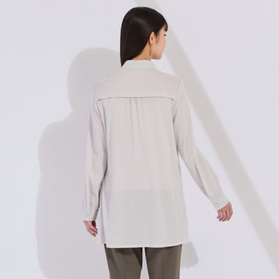ウォッシャブル　コットンメッシュロングブラウス（５００３３５１１）