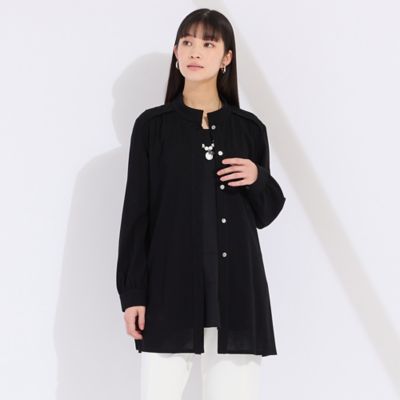 ウォッシャブル　コットンメッシュロングブラウス（５００３３５１１）