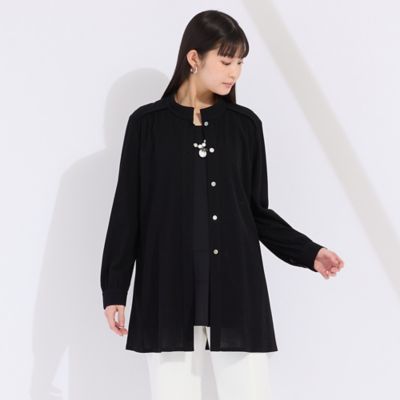 ウォッシャブル　コットンメッシュロングブラウス（５００３３５１１）