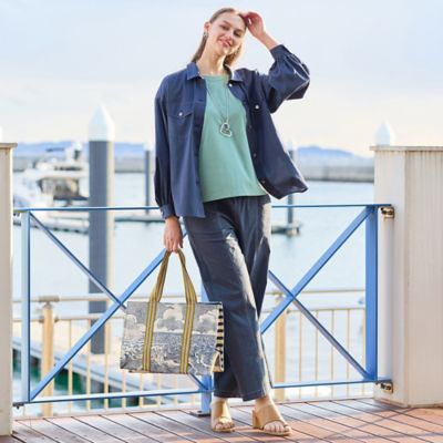 【Sprout.】デニム調　麻混ドロップショルダーブラウス Sprout.】デニム調 麻混ドロップショルダーブラウス