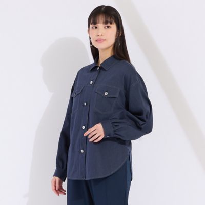 Sprout．】デニム調 麻混ドロップショルダーブラウス