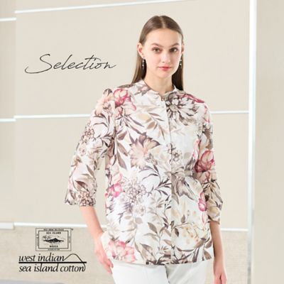 Liliane Burty (Women/大きいサイズ)/リリアン ビューティ 【Ｓｅｌｅｃｔｉｏｎ】海島綿カットジャカード　フラワープリントブラウス（５００３３５６１）