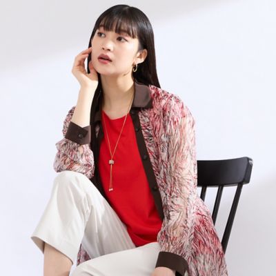 【Ｍ～４Ｌ】ラインペイント　ウォッシャブルブラウス（５００３４５０１）