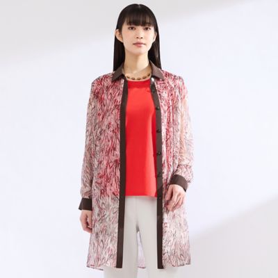 【Ｍ～４Ｌ】ラインペイント　ウォッシャブルブラウス（５００３４５０１）