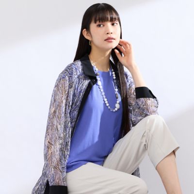 【Ｍ～４Ｌ】ラインペイント　ウォッシャブルブラウス（５００３４５０１）