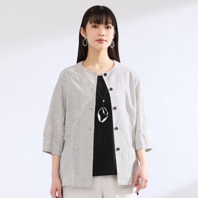 ＜Liliane Burty (Women/大きいサイズ)＞【Ｍ～４Ｌ】ウォッシャブルタックボーダージャカードブラウス（５００３４５０２）