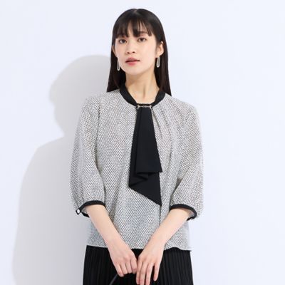 【セットアップ対応】ウォッシャブルボウタイプリントブラウス（５００３４５４１）