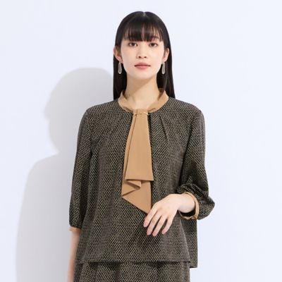 【セットアップ対応】ウォッシャブルボウタイプリントブラウス（５００３４５４１）