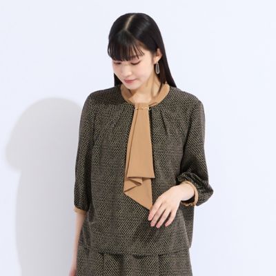 【セットアップ対応】ウォッシャブルボウタイプリントブラウス（５００３４５４１）