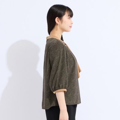 【セットアップ対応】ウォッシャブルボウタイプリントブラウス（５００３４５４１）