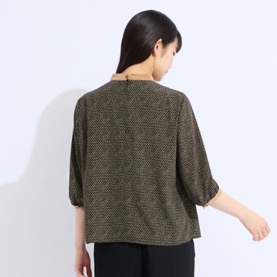 【セットアップ対応】ウォッシャブルボウタイプリントブラウス（５００３４５４１）