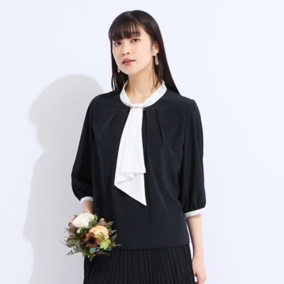 ＜Liliane Burty (Women/大きいサイズ)＞ウォッシャブルボウタイ　バイカラーブラウス（５００３４５４２）