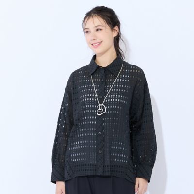 M～4L】シースルーチェックブラウス（50034652） | Liliane