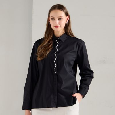 ルネ　ビジュー付きブラウス L～3L】フランス製ビジュースタッズ付きブラウス