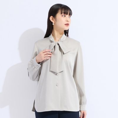 M～4L】ヴィンデージ調サテンボウタイブラウス