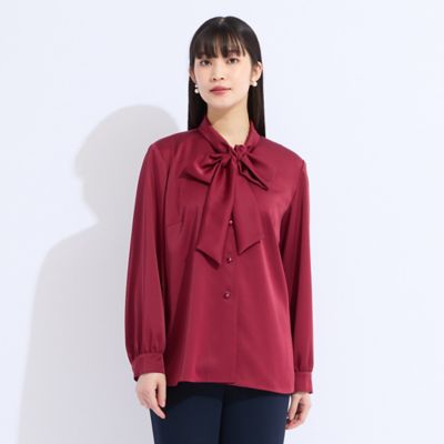 ＜Liliane Burty (Women/大きいサイズ)＞【Ｍ～４Ｌ】ヴィンデージ調サテンボウタイブラウス（５００３５５４２）