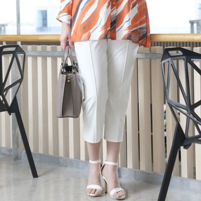 Liliane Burty (Women/大きいサイズ)/リリアン ビューティ 裾レース　オールゴムクロップドパンツ（５００５２４１１）