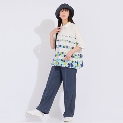 【Ｓｐｒｏｕｔ．】綿麻混デニム　ワイドパンツ（５００５３５５２）